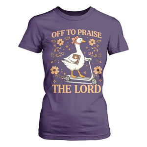 Funny Goose Christian T Shirt For Women Off To Praise The Lord Bible Verse Trendy Church TS10 Purple Print Your Wear
