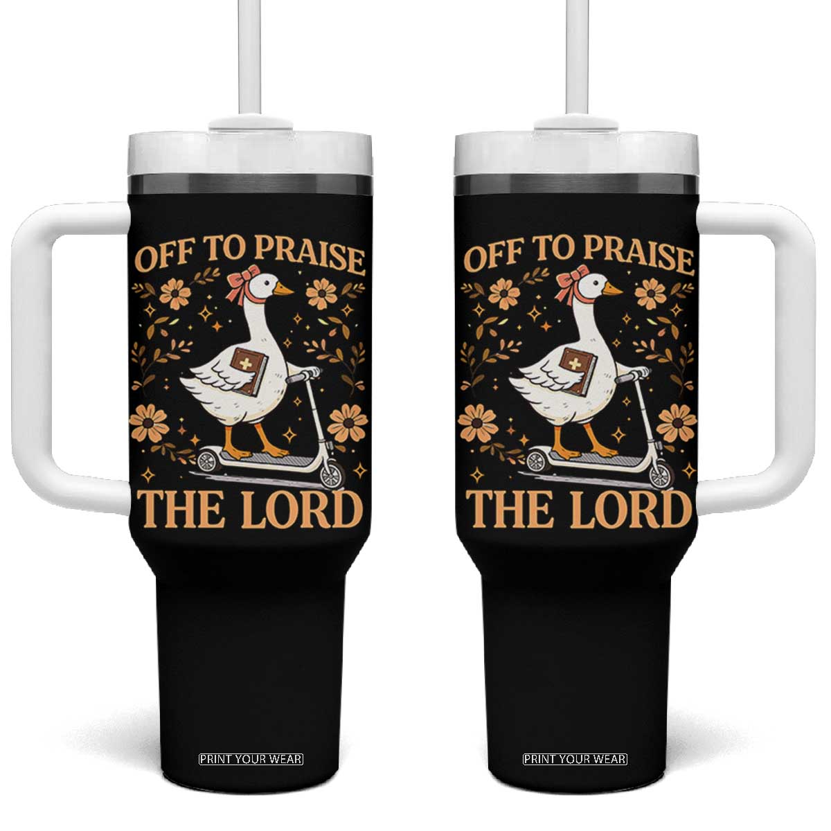 Funny Goose Christian Tumbler With Handle Off To Praise The Lord Bible Verse Trendy Church TS10 One Size: 40 oz Black Print Your Wear