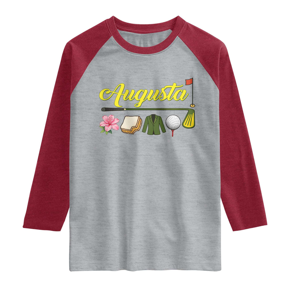 Augusta Georgia Golf Traditions Vintage Raglan Shirt Pimento Cheese Southern Golfing Fan TS10 Heather Gray Heather Red Print Your Wear