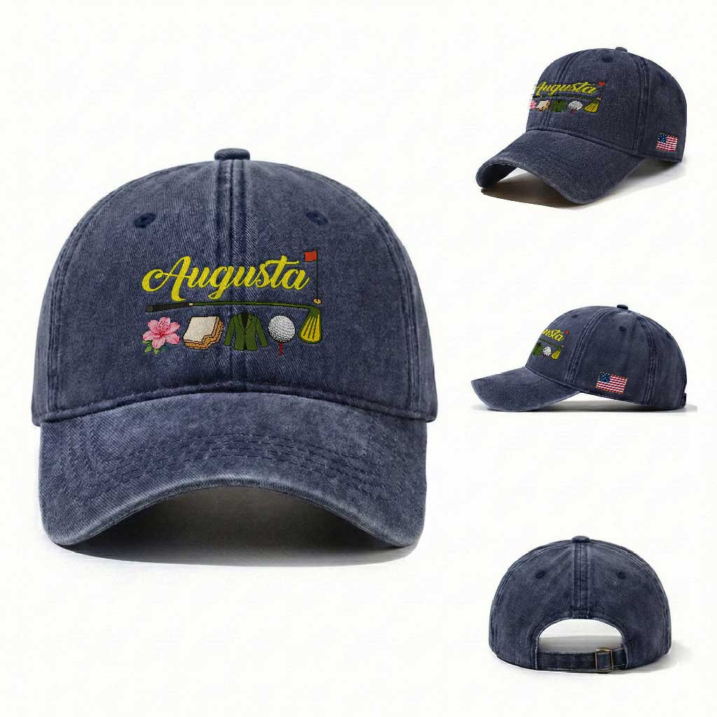 Augusta Georgia Golf Traditions Vintage Washed Cotton Baseball Cap Pimento Cheese Southern Golfing Fan TS10 Washed Cap Universal Fit Navy Print Your Wear