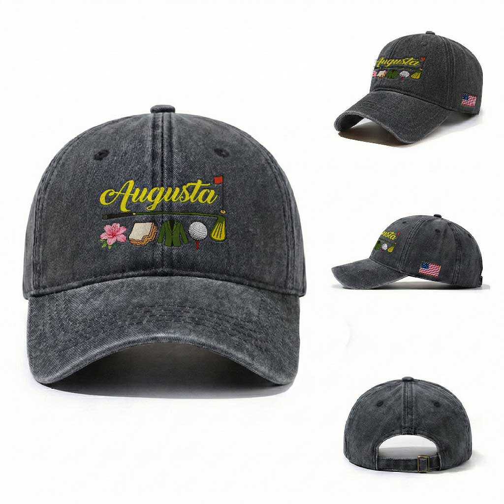 Augusta Georgia Golf Traditions Vintage Washed Cotton Baseball Cap Pimento Cheese Southern Golfing Fan TS10 Washed Cap Universal Fit Dark Gray Print Your Wear