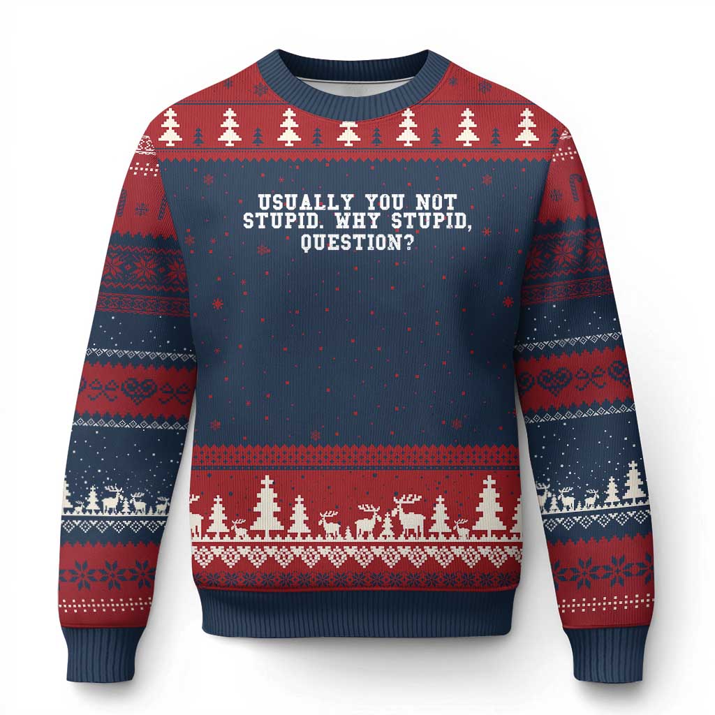 Why Stupid Questions Ugly Christmas Sweater Funny Sci Fi Book TS10 Navy Red Print Your Wear