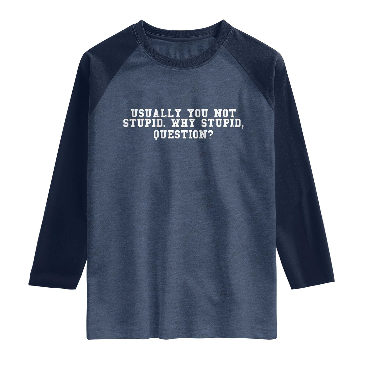 Why Stupid Questions Raglan Shirt Funny Sci Fi Book TS10 Heather Denim Navy Print Your Wear