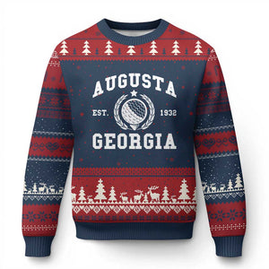Generic Augusta Georgia Ugly Christmas Sweater Vintage Style Golf Pullover Golf Lover Gift TS10 Navy Red Print Your Wear