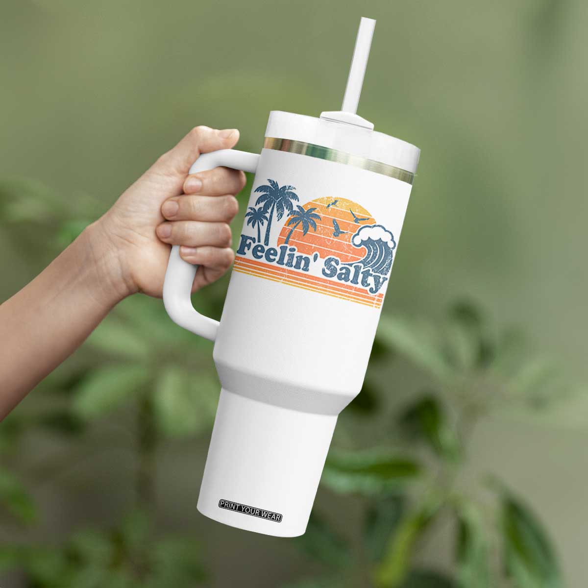 Funny Feelin Salty Tumbler With Handle Retro Beach Summer Vacation TS10 Print Your Wear