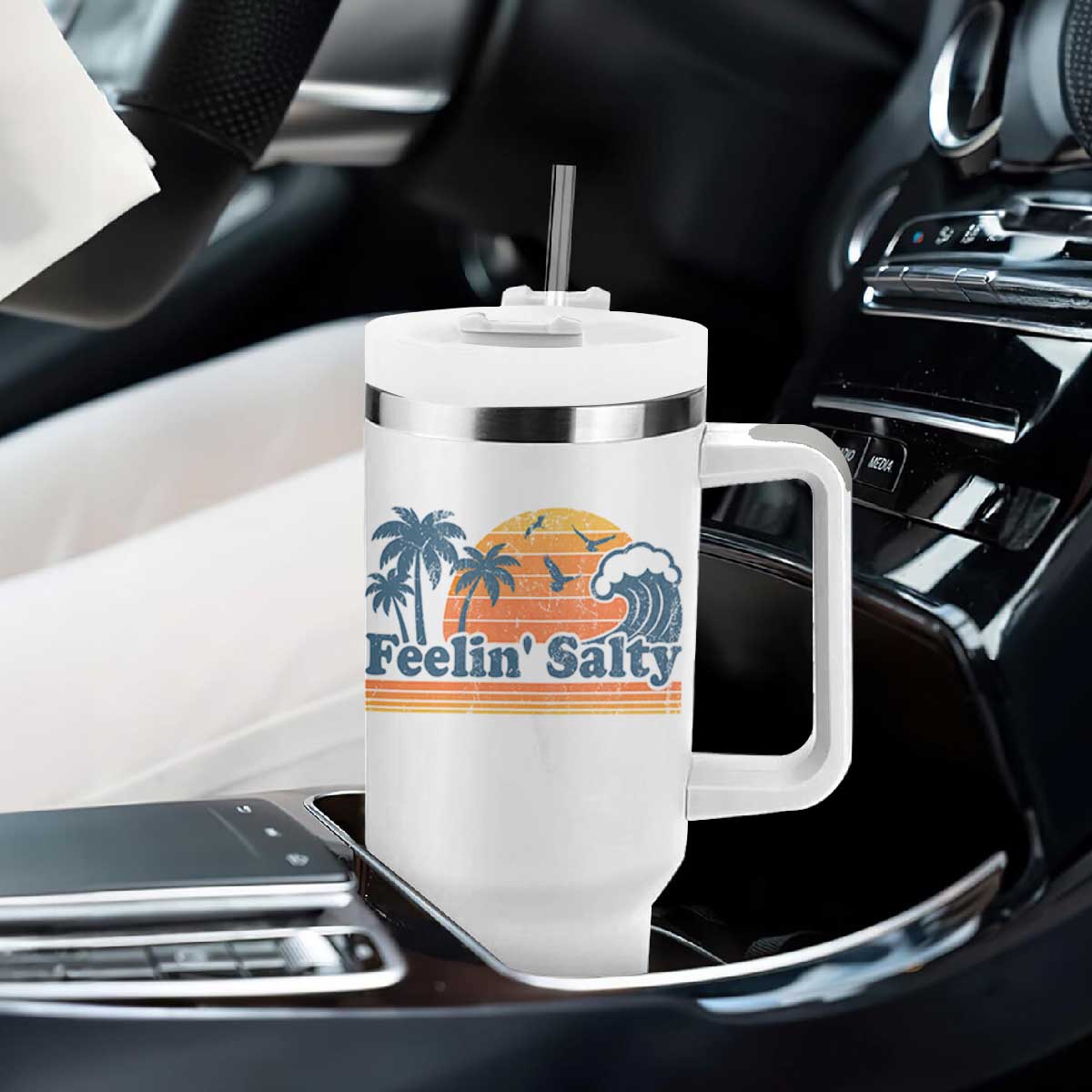 Funny Feelin Salty Tumbler With Handle Retro Beach Summer Vacation TS10 Print Your Wear