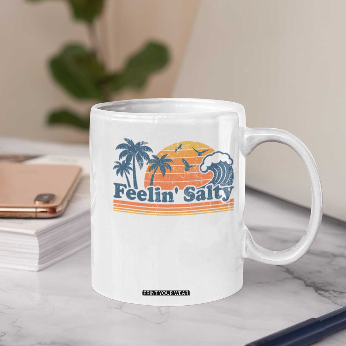 Funny Feelin Salty Coffee Mug Retro Beach Summer Vacation TS10 Print Your Wear