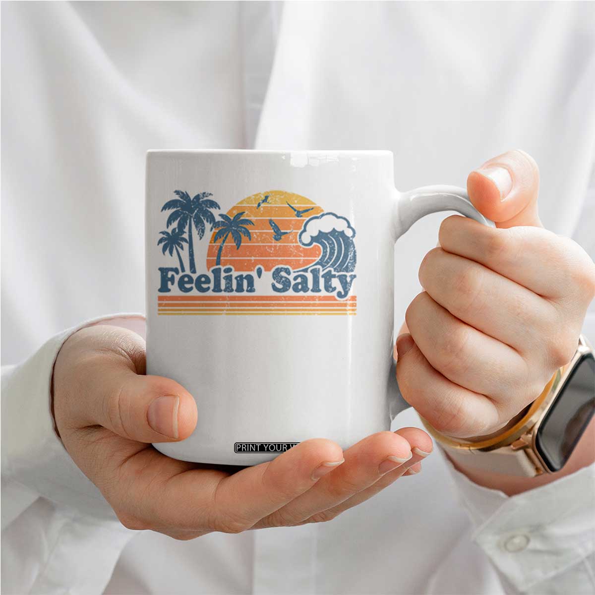 Funny Feelin Salty Coffee Mug Retro Beach Summer Vacation TS10 Print Your Wear