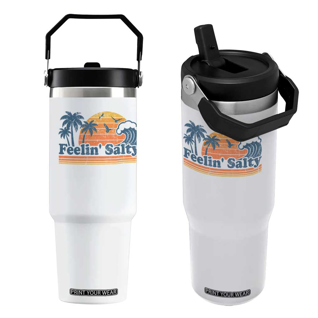 Funny Feelin Salty Flip Straw Tumbler Retro Beach Summer Vacation TS10 One Size: 30 oz White Print Your Wear