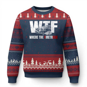 Funny Firefighter Ugly Christmas Sweater WTF What The Firetruck Fireman Gift TS10 Navy Red Print Your Wear