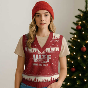 Funny Firefighter V-Neck Knit Sweater Vest WTF What The Firetruck Fireman Gift TS10 Red Beige Print Your Wear