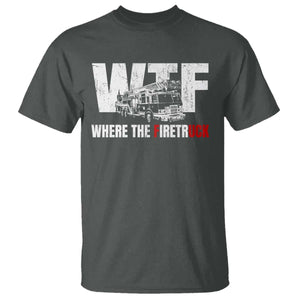 Funny Firefighter T Shirt WTF What The Firetruck Fireman Gift TS10 Dark Heather Print Your Wear