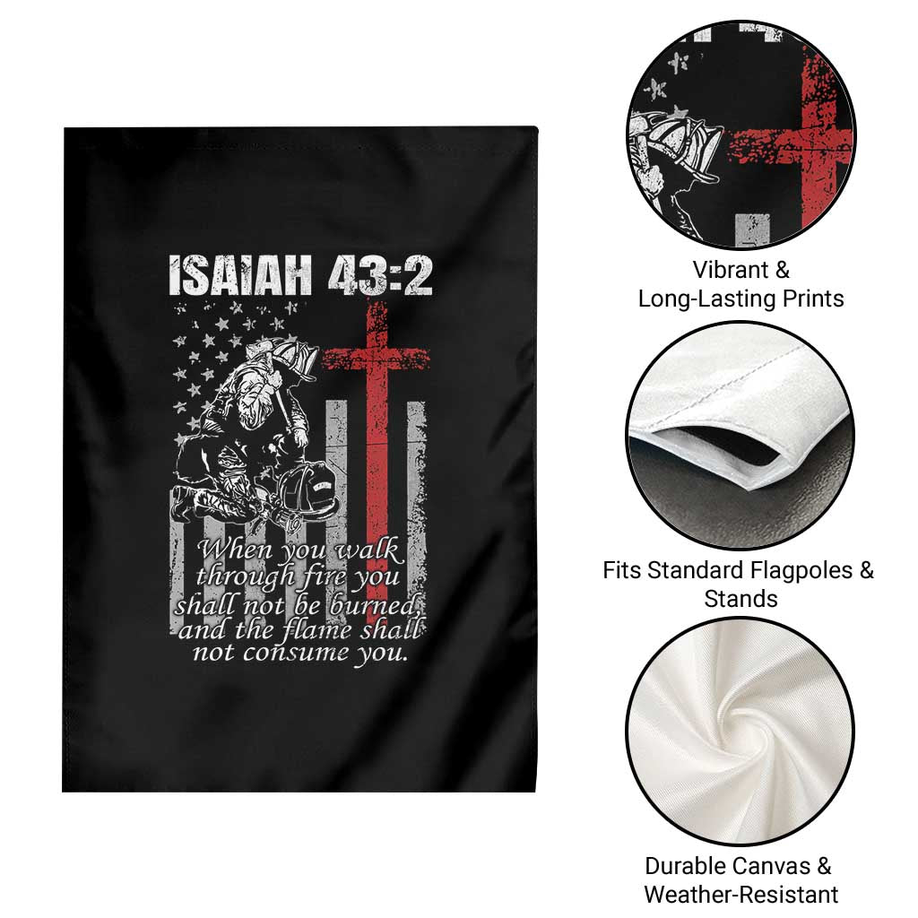 Isaiah 43 2 Firefighter Garden Flag Fireman Prayer Cross Bible Verse American Flag TS10 Print Your Wear