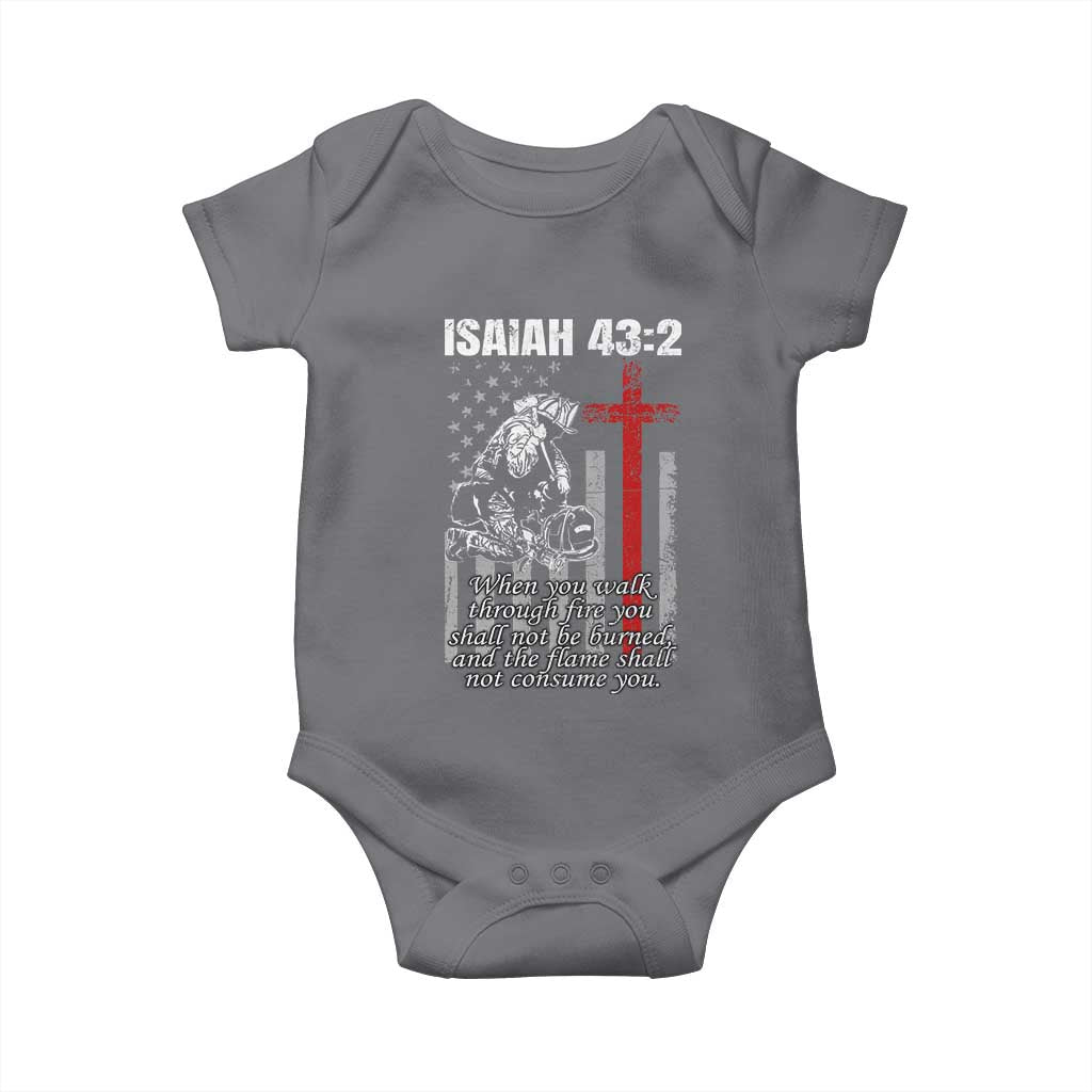 Isaiah 43 2 Firefighter Baby Onesie Fireman Prayer Cross Bible Verse American Flag TS10 Charcoal Print Your Wear