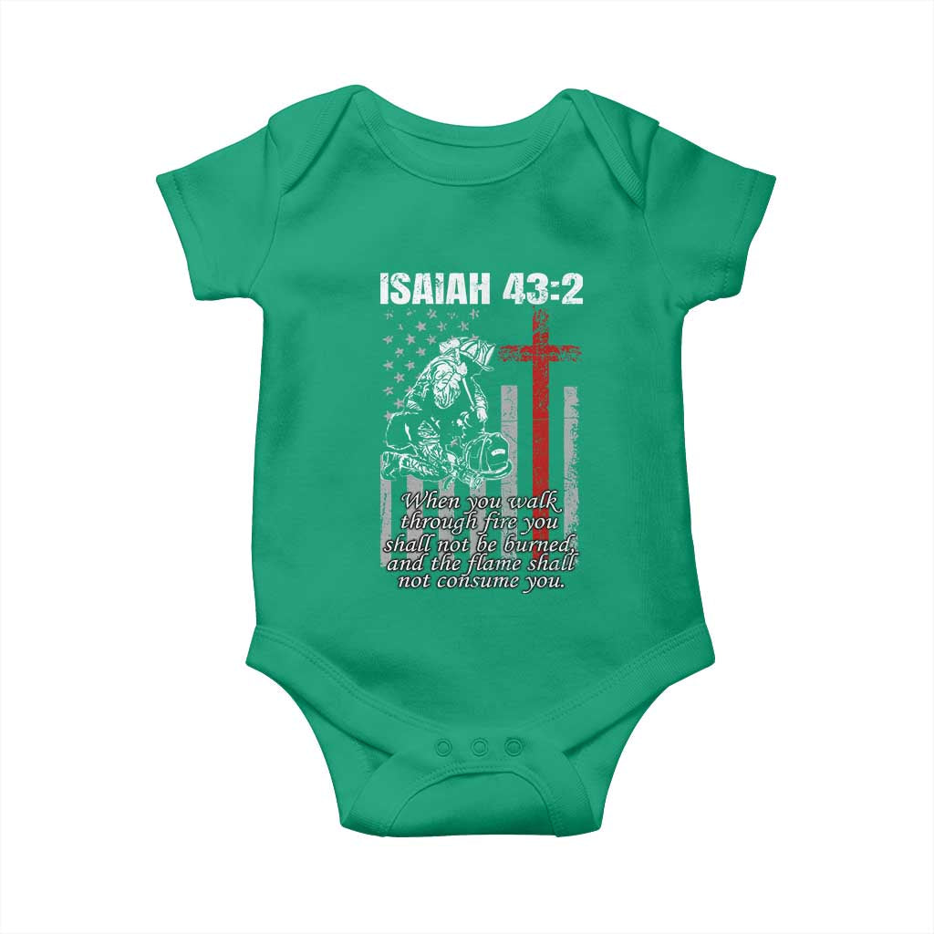 Isaiah 43 2 Firefighter Baby Onesie Fireman Prayer Cross Bible Verse American Flag TS10 Irish Green Print Your Wear