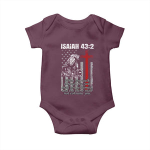 Isaiah 43 2 Firefighter Baby Onesie Fireman Prayer Cross Bible Verse American Flag TS10 Maroon Print Your Wear