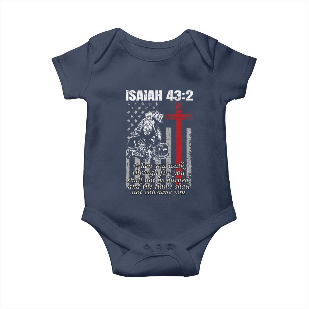 Isaiah 43 2 Firefighter Baby Onesie Fireman Prayer Cross Bible Verse American Flag TS10 Navy Print Your Wear