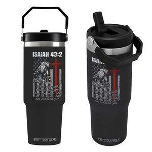 Isaiah 43 2 Firefighter Flip Straw Tumbler Fireman Prayer Cross Bible Verse American Flag TS10 One Size: 30 oz Black Print Your Wear