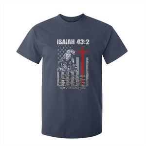 Isaiah 43 2 Firefighter T Shirt For Kid Fireman Prayer Cross Bible Verse American Flag TS10 Navy Print Your Wear