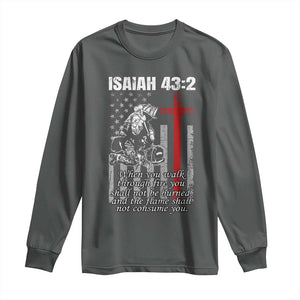 Isaiah 43 2 Firefighter Long Sleeve Shirt Fireman Prayer Cross Bible Verse American Flag TS10 Dark Heather Print Your Wear