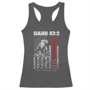 Isaiah 43 2 Firefighter Racerback Tank Top Fireman Prayer Cross Bible Verse American Flag TS10 Dark Heather Print Your Wear