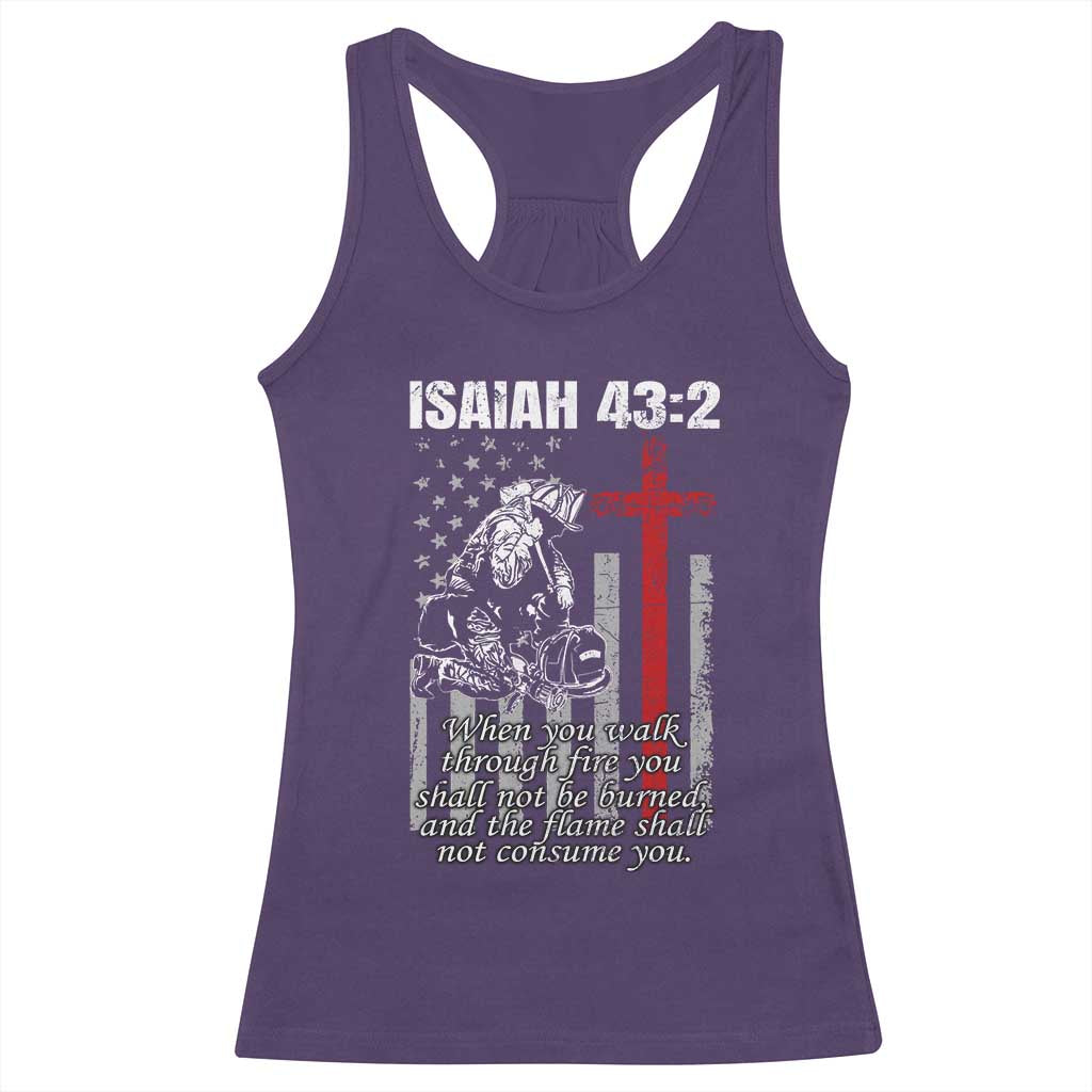 Isaiah 43 2 Firefighter Racerback Tank Top Fireman Prayer Cross Bible Verse American Flag TS10 Purple Print Your Wear