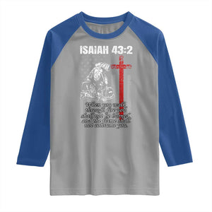 Isaiah 43 2 Firefighter Raglan Shirt Fireman Prayer Cross Bible Verse American Flag TS10 Sport Gray Royal Print Your Wear
