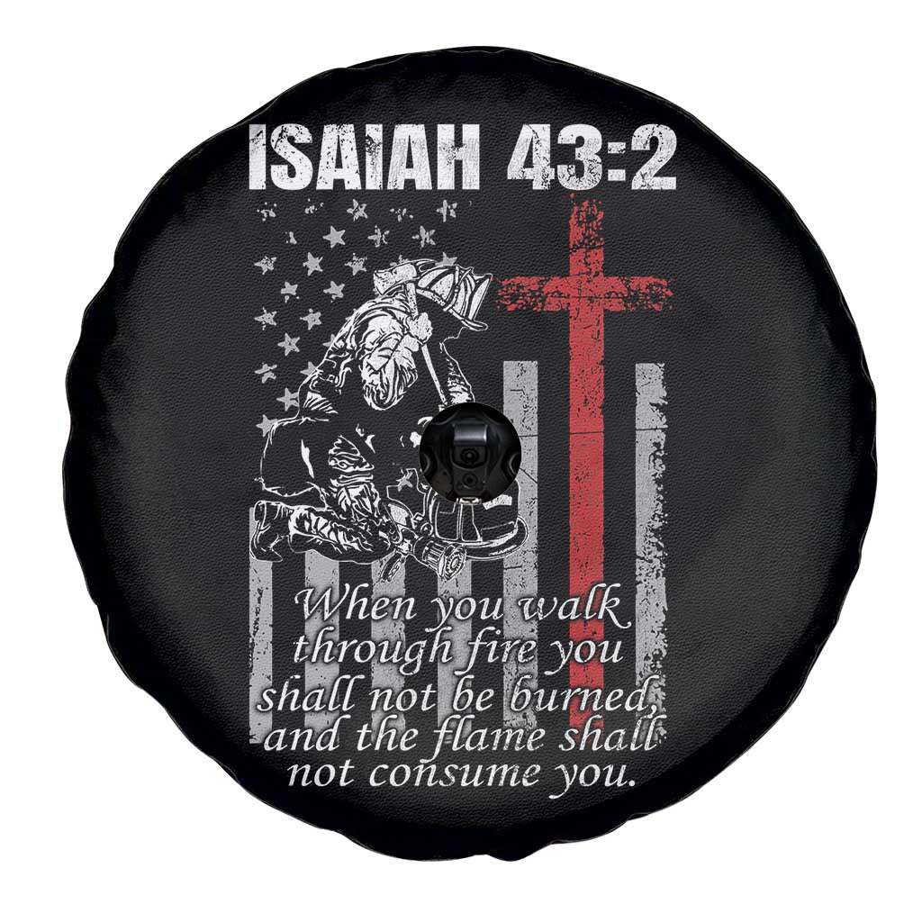 Isaiah 43 2 Firefighter Spare Tire Cover Fireman Prayer Cross Bible Verse American Flag TS10 Print Your Wear