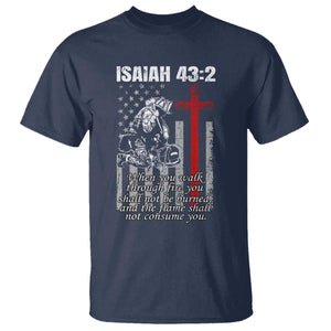 Isaiah 43 2 Firefighter T Shirt Fireman Prayer Cross Bible Verse American Flag TS10 Navy Print Your Wear