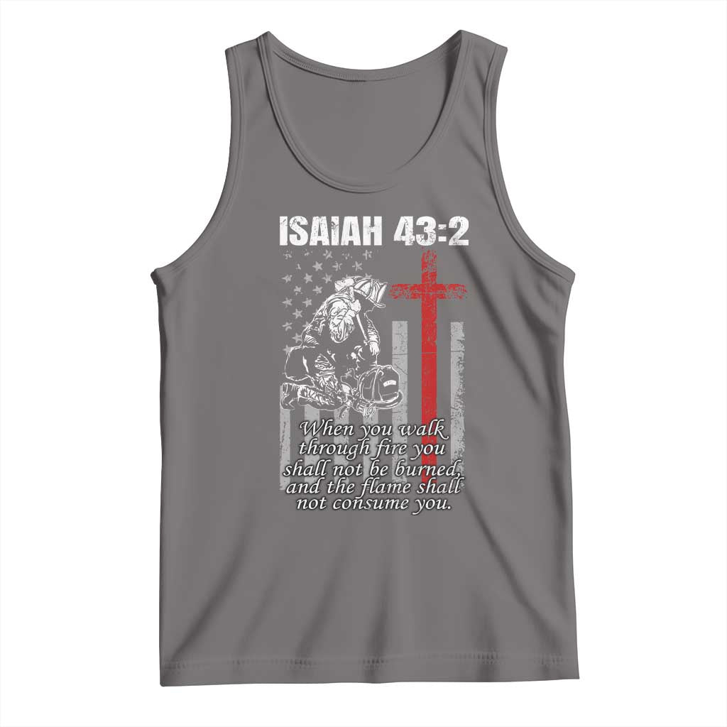 Isaiah 43 2 Firefighter Tank Top Fireman Prayer Cross Bible Verse American Flag TS10 Deep Heather Print Your Wear
