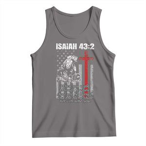Isaiah 43 2 Firefighter Tank Top Fireman Prayer Cross Bible Verse American Flag TS10 Deep Heather Print Your Wear