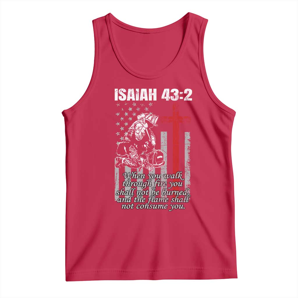 Isaiah 43 2 Firefighter Tank Top Fireman Prayer Cross Bible Verse American Flag TS10 Red Print Your Wear