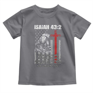 Isaiah 43 2 Firefighter Toddler T Shirt Fireman Prayer Cross Bible Verse American Flag TS10 Charcoal Print Your Wear