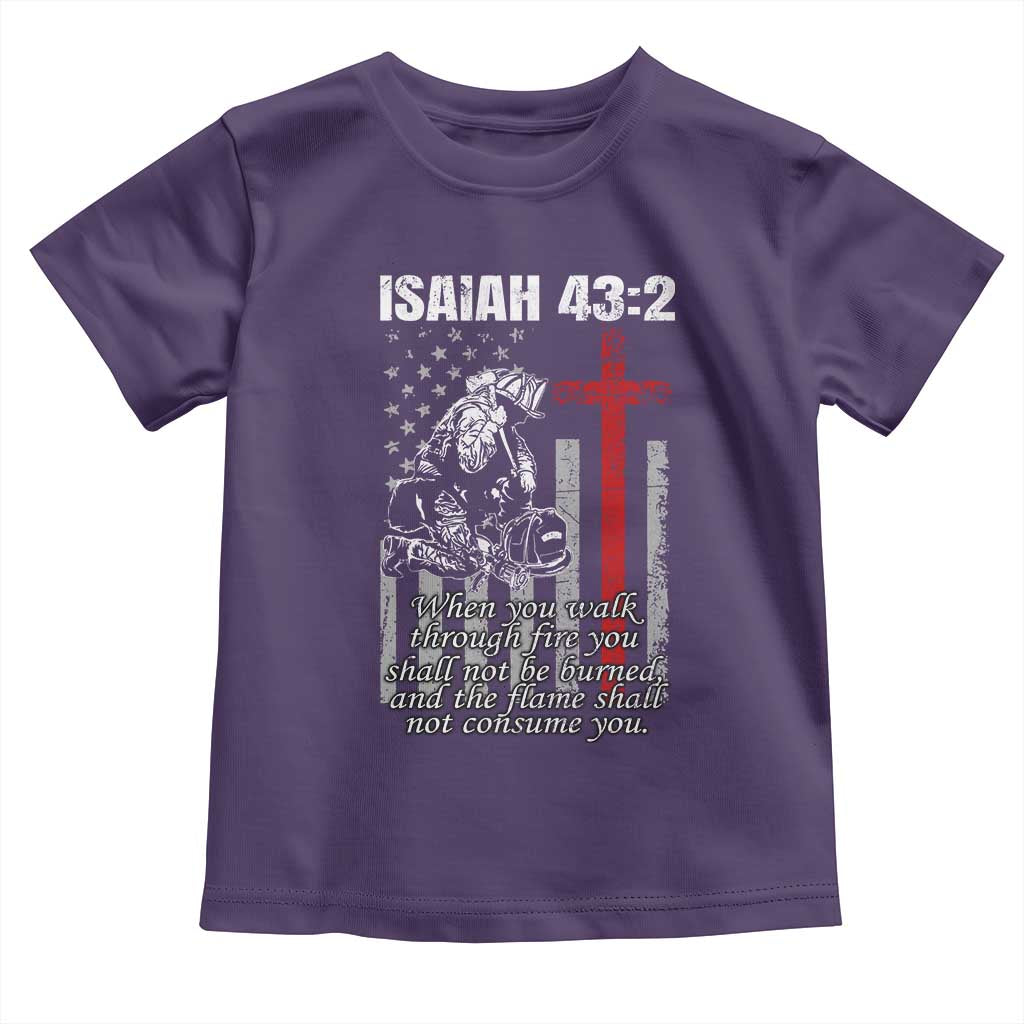 Isaiah 43 2 Firefighter Toddler T Shirt Fireman Prayer Cross Bible Verse American Flag TS10 Purple Print Your Wear