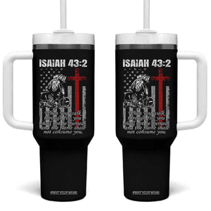 Isaiah 43 2 Firefighter Tumbler With Handle Fireman Prayer Cross Bible Verse American Flag TS10 One Size: 40 oz Black Print Your Wear