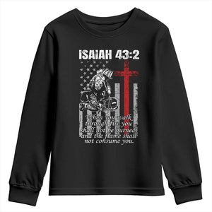 Isaiah 43 2 Firefighter Youth Sweatshirt Fireman Prayer Cross Bible Verse American Flag TS10 Black Print Your Wear