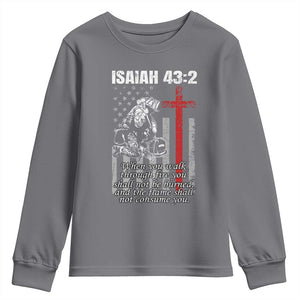 Isaiah 43 2 Firefighter Youth Sweatshirt Fireman Prayer Cross Bible Verse American Flag TS10 Charcoal Print Your Wear