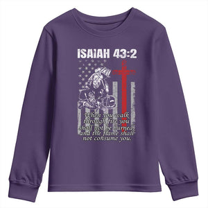 Isaiah 43 2 Firefighter Youth Sweatshirt Fireman Prayer Cross Bible Verse American Flag TS10 Purple Print Your Wear