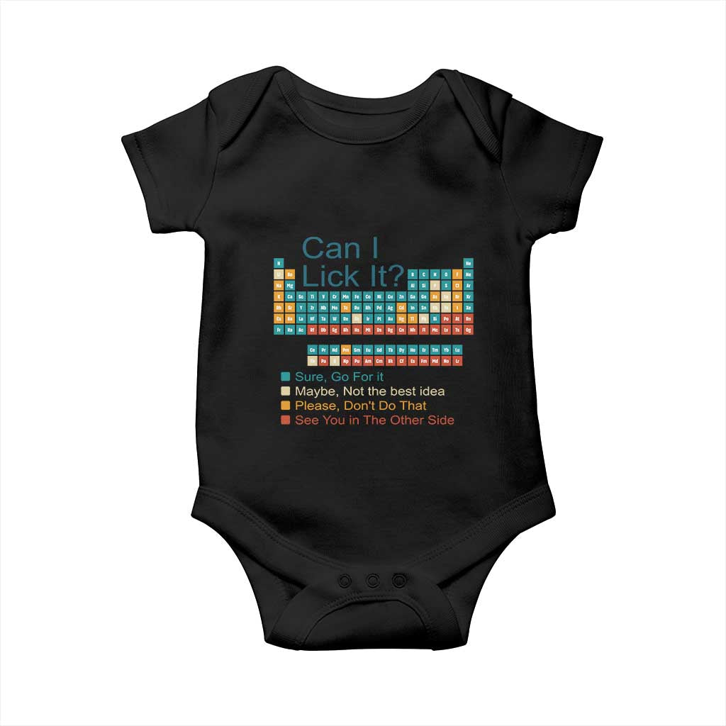 Can I Lick It Periodic Table Baby Onesie Funny Chemistry Science Teacher Student TS10 Black Print Your Wear
