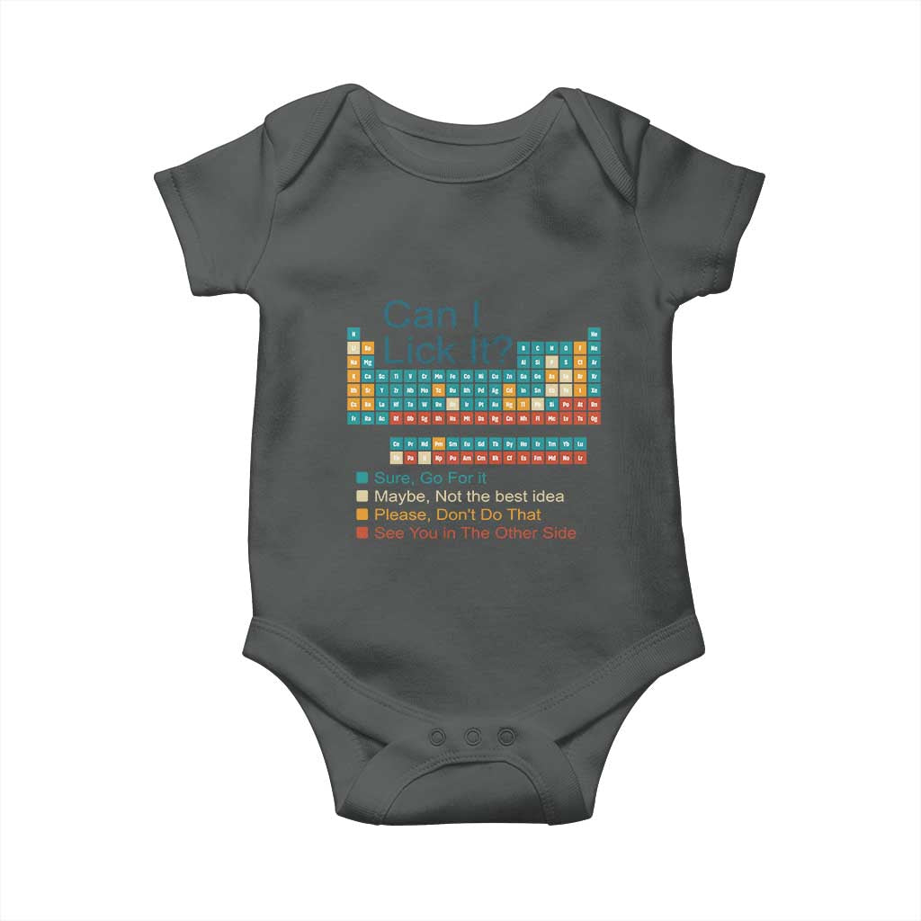 Can I Lick It Periodic Table Baby Onesie Funny Chemistry Science Teacher Student TS10 Dark Heather Print Your Wear