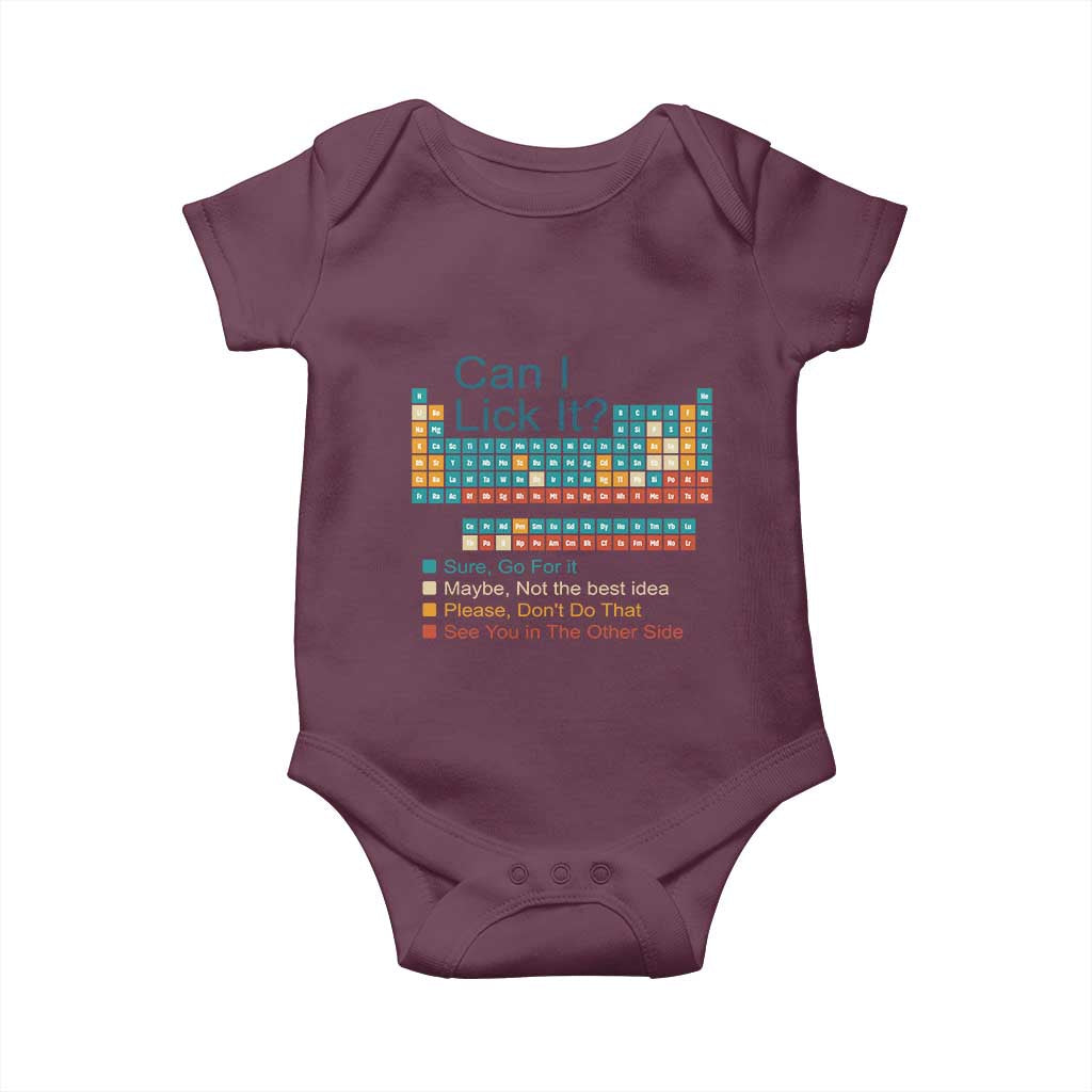 Can I Lick It Periodic Table Baby Onesie Funny Chemistry Science Teacher Student TS10 Maroon Print Your Wear
