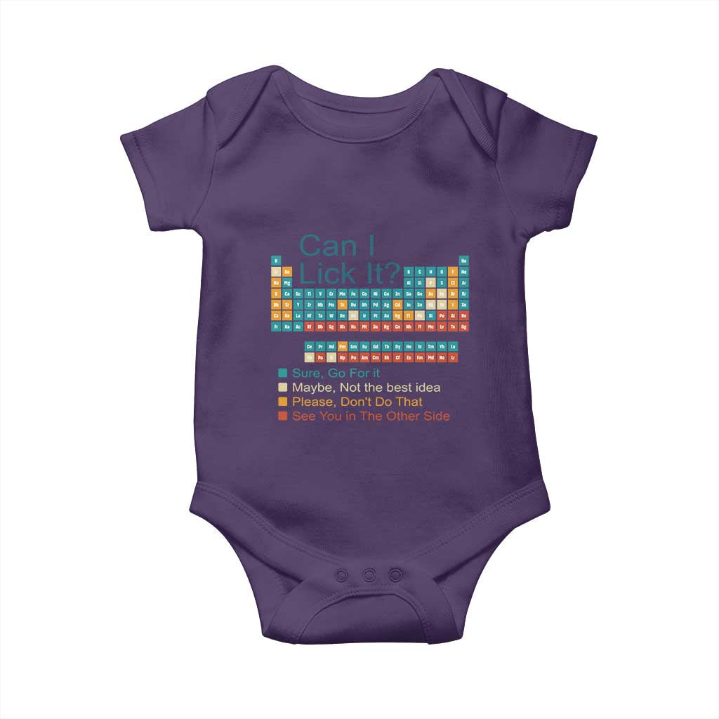 Can I Lick It Periodic Table Baby Onesie Funny Chemistry Science Teacher Student TS10 Purple Print Your Wear