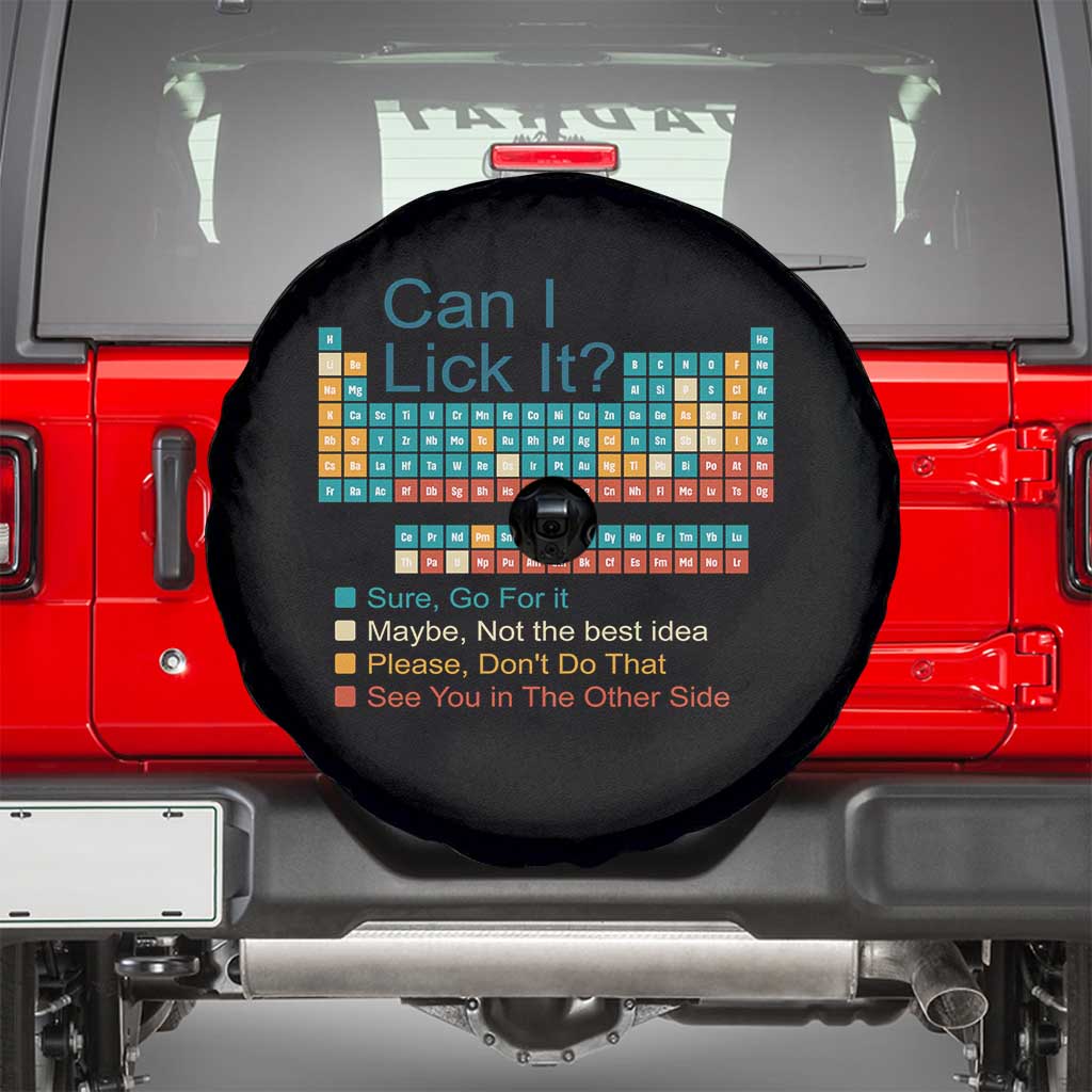 Can I Lick It Periodic Table Spare Tire Cover Funny Chemistry Science Teacher Student TS10 Black Print Your Wear
