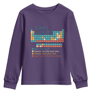 Can I Lick It Periodic Table Youth Sweatshirt Funny Chemistry Science Teacher Student TS10 Purple Print Your Wear