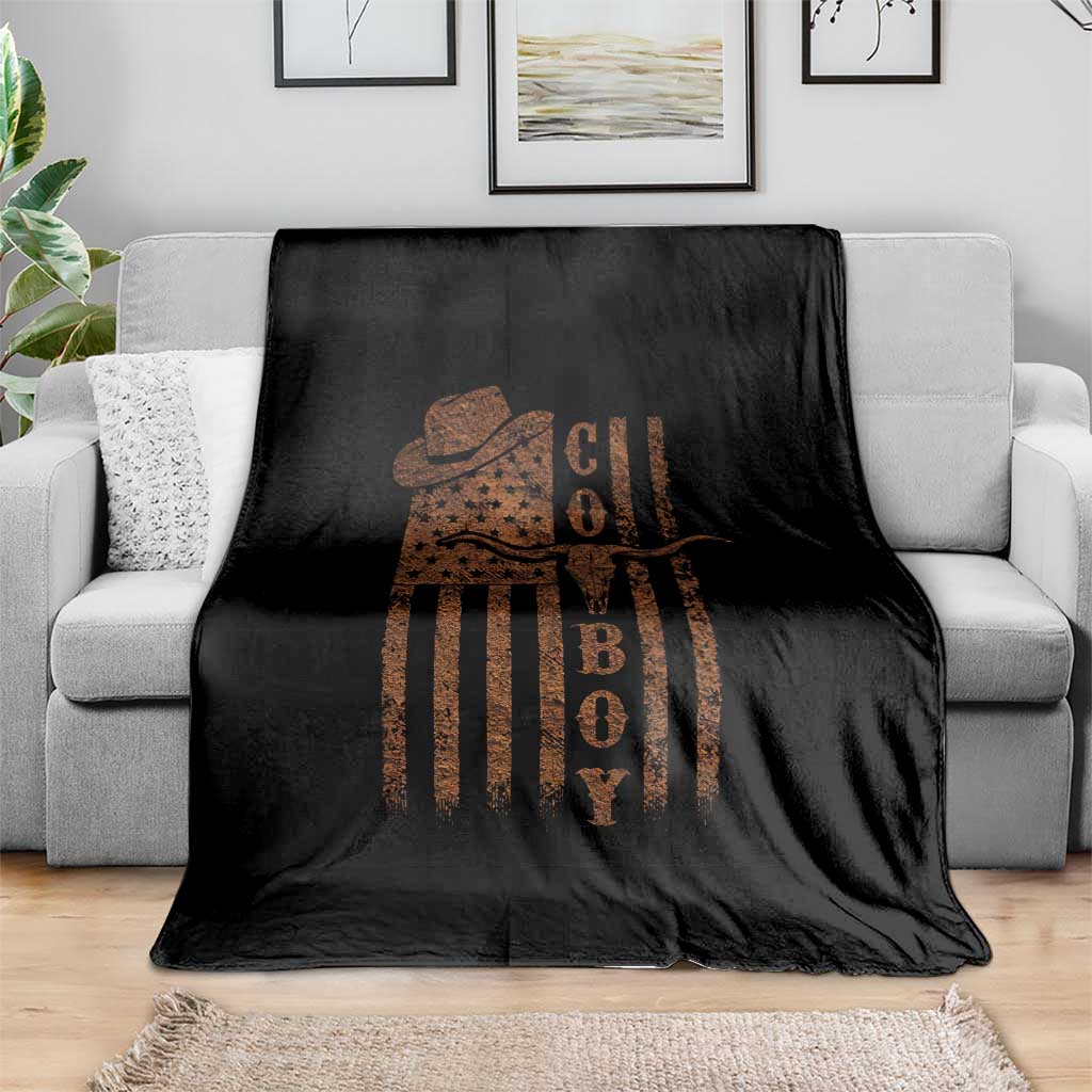 Retro Cowboy Throw Blanket USA Flag Texas Western Country Rodeo Southern