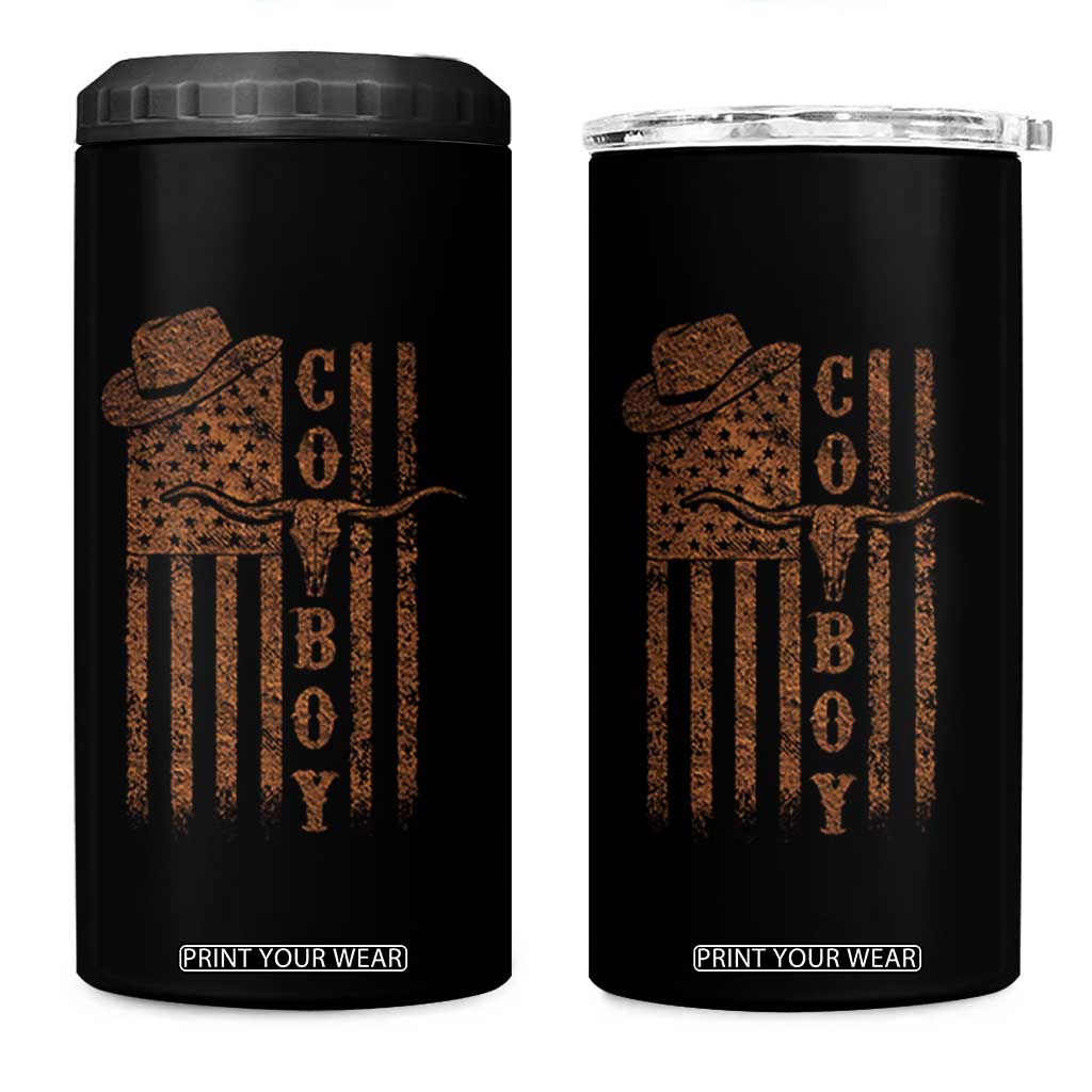 Retro Cowboy 4 in 1 Can Cooler Tumbler USA Flag Texas Western Country Rodeo Southern