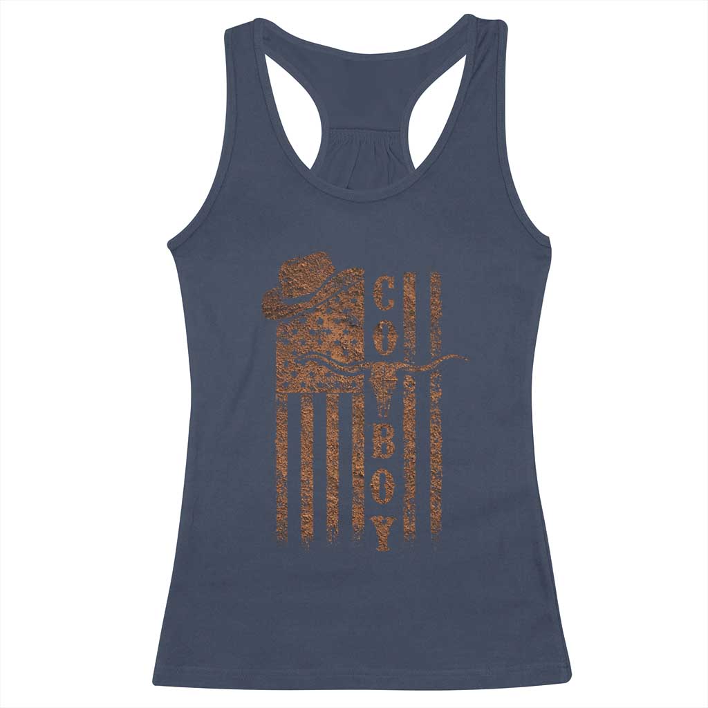 Retro Cowboy Racerback Tank Top USA Flag Texas Western Country Rodeo Southern
