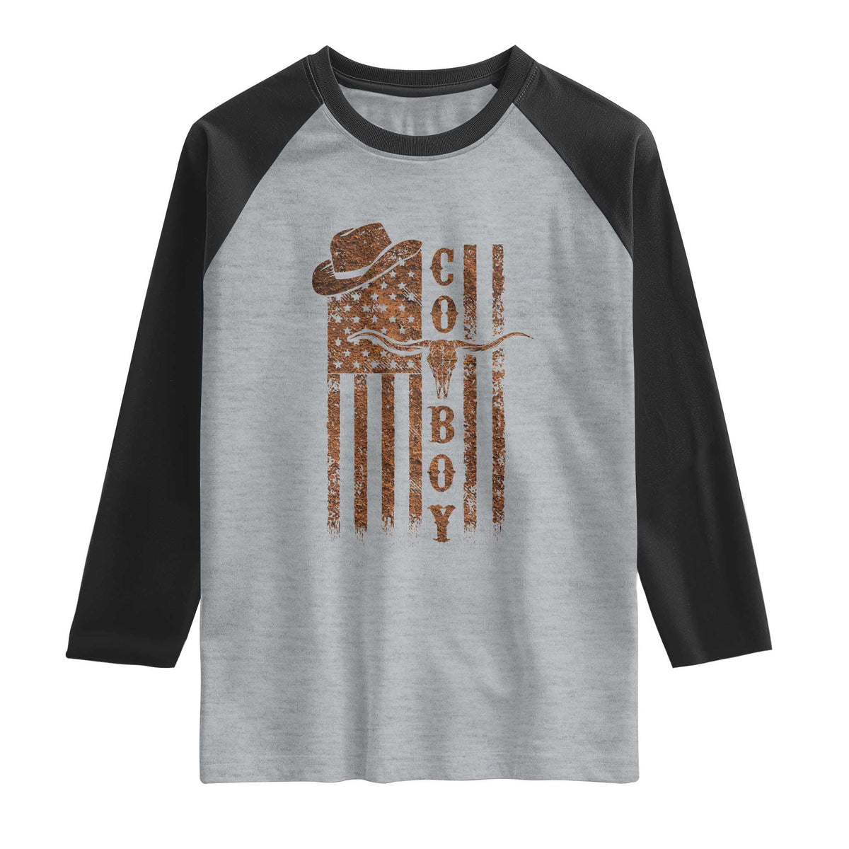 Retro Cowboy Raglan Shirt USA Flag Texas Western Country Rodeo Southern