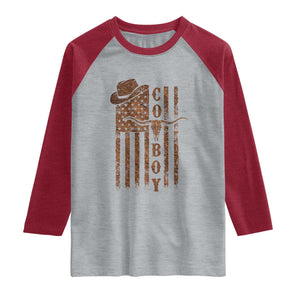 Retro Cowboy Raglan Shirt USA Flag Texas Western Country Rodeo Southern