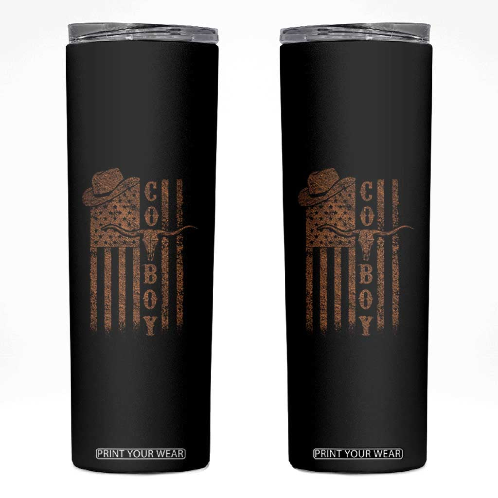 Retro Cowboy Skinny Tumbler USA Flag Texas Western Country Rodeo Southern